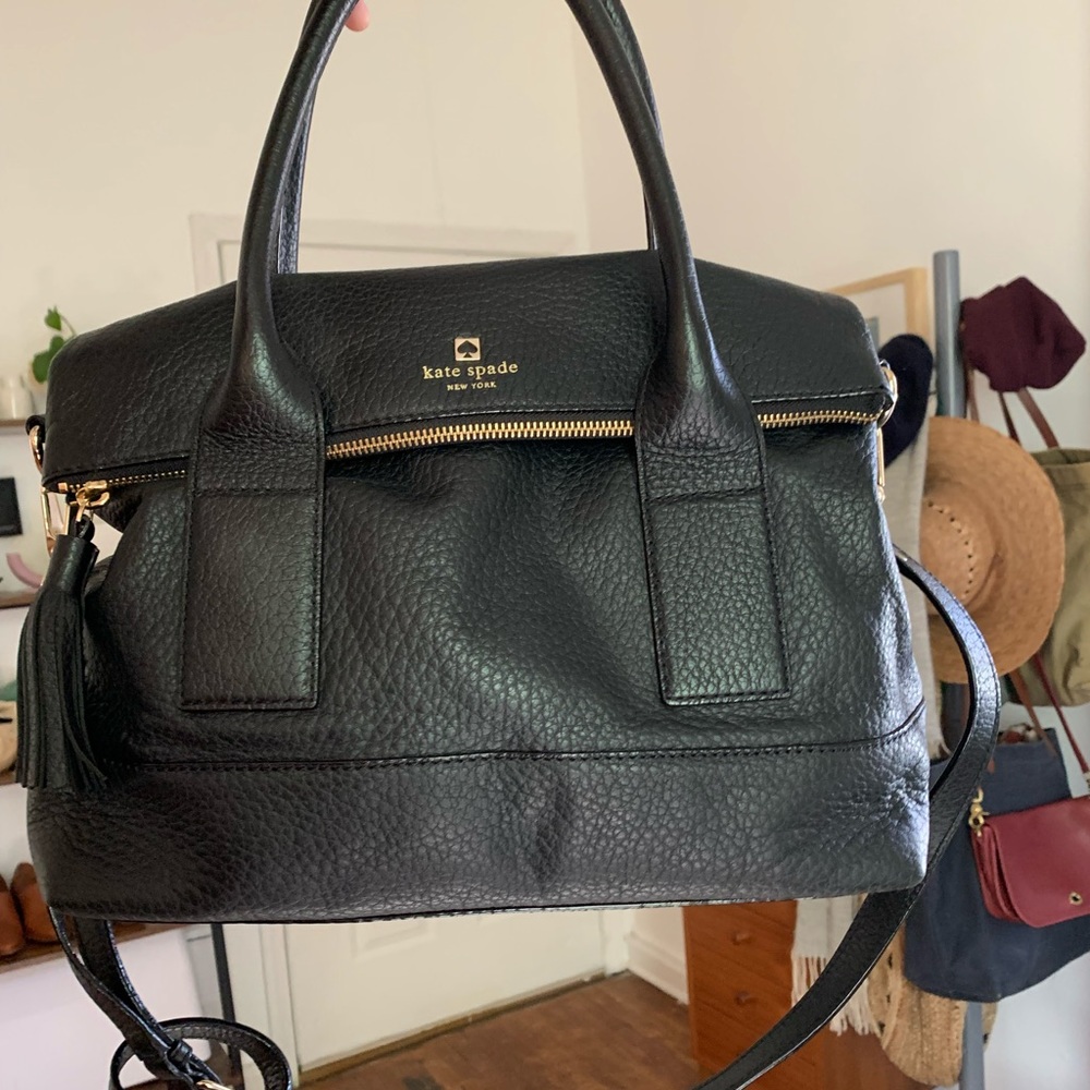 Kate Spade Fold Over Bag with Tassel - Black